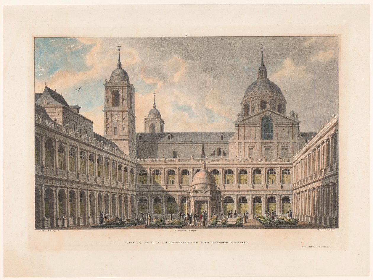 Zicht op de Patio de los Evangelistas van het Monasterio de San Lorenzo de El Escorial
Vista del Patio de los Evangelistas del R. Monasterio de S. Lorenzo (title on object) de Leon Auguste Asselineau