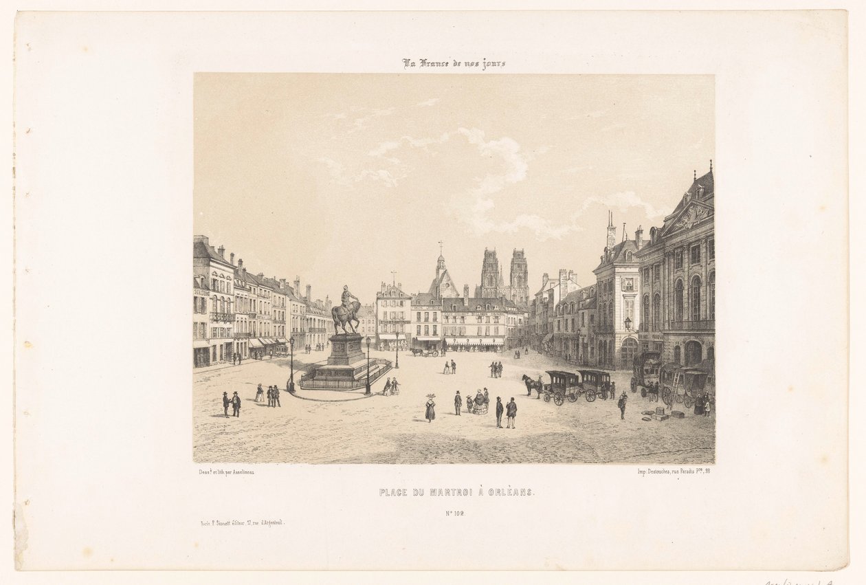 Vista de la plaza de Martroi en Orleans
Plaza de Martroi en Orleans (título en el objeto)
Hedendaags Frankrijk (título de la serie)
La France de nos jours (título de la serie en el objeto) de Leon Auguste Asselineau