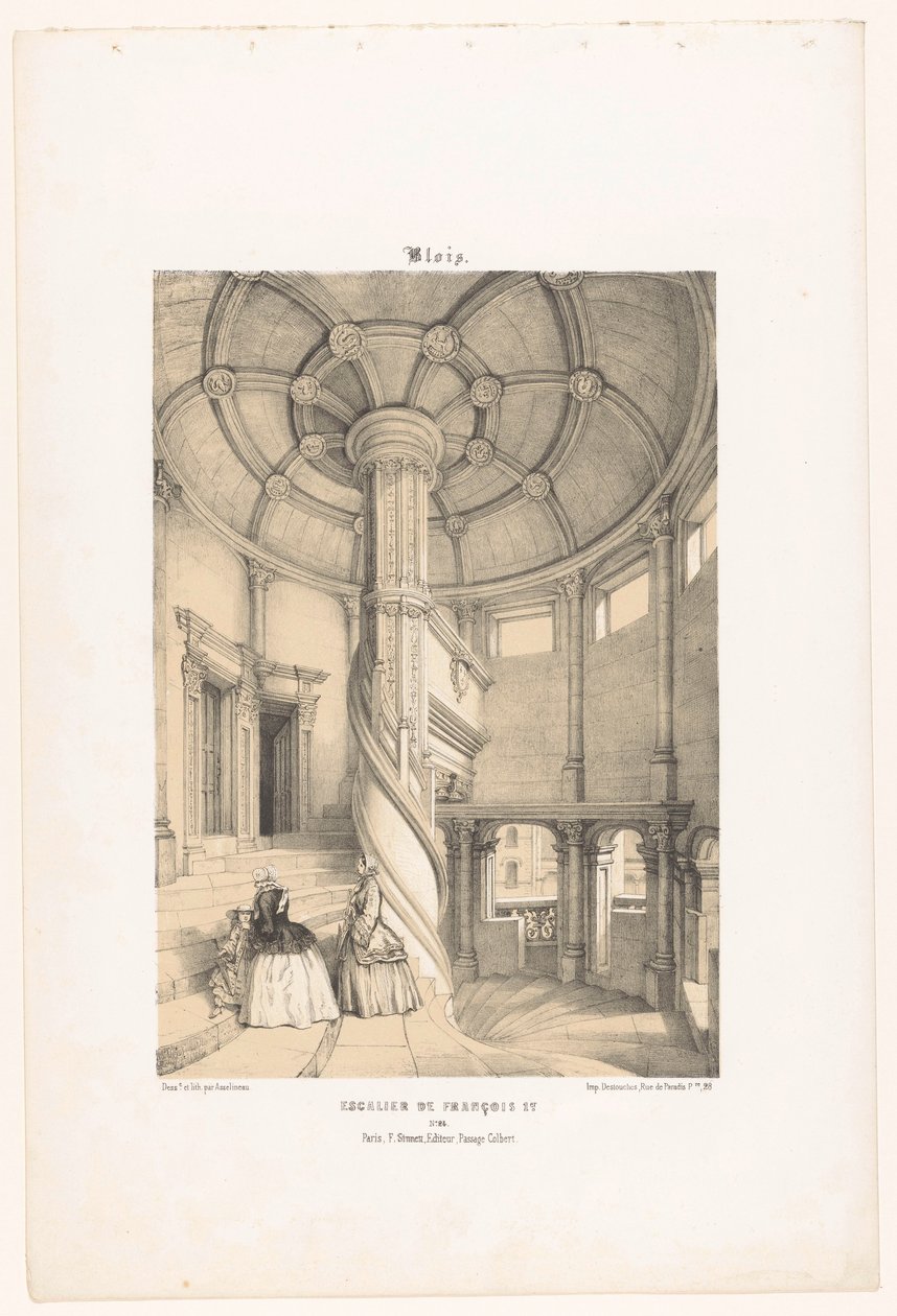 Vista de la escalera de caracol del rey Francisco I en el castillo de Blois
Blois. Escalier de François Ier (título en el objeto)
Francia contemporánea (título de la serie)
La France de nos jours (título de la serie) de Leon Auguste Asselineau