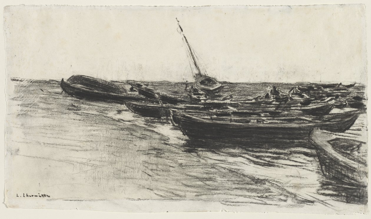 Fishing Boats on the Beach at Étretat de Leon Augustin Lhermitte