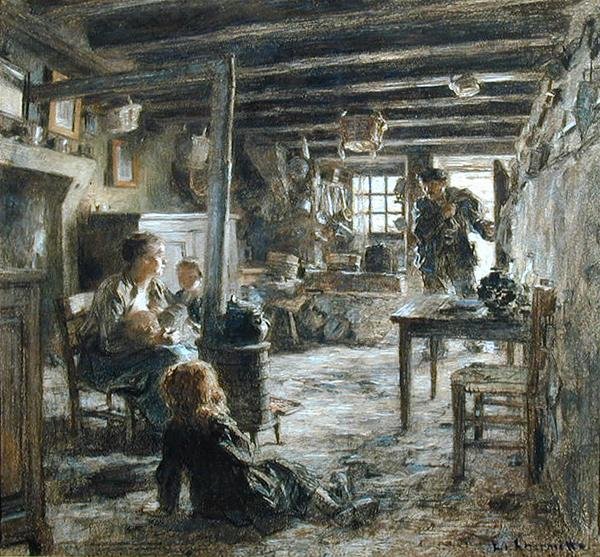 Una familia, interior Fonte (El regreso del padre) 1887 de Leon Augustin Lhermitte