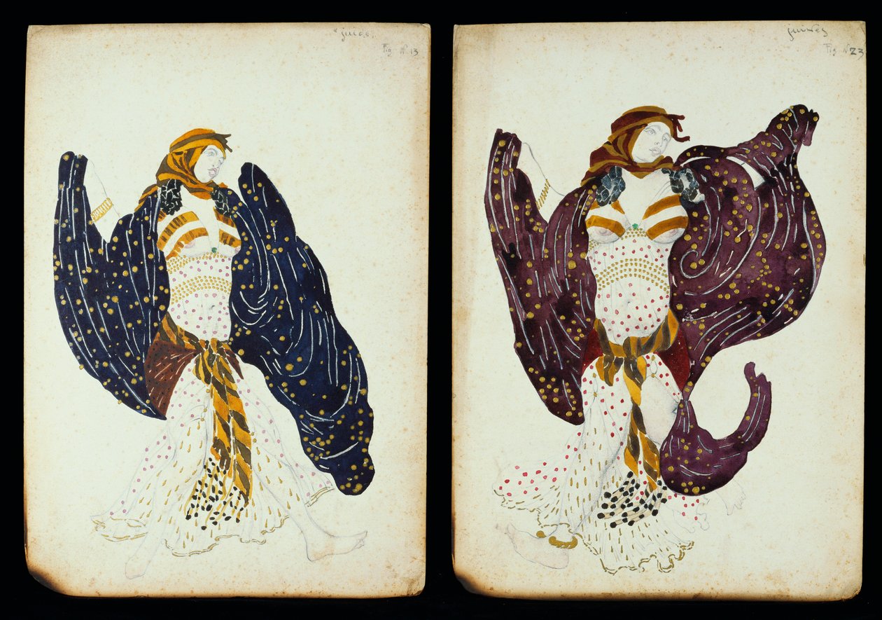 Un par de diseños de vestuario para bailarinas de "Juive" de Leon Bakst