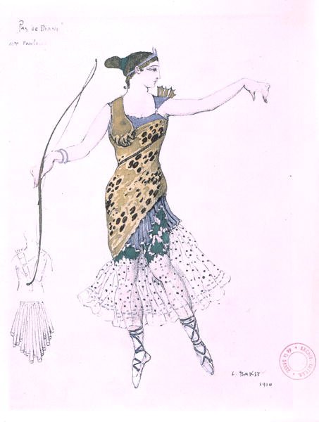 Anna Pavlova vestida como Diana de Leon Bakst
