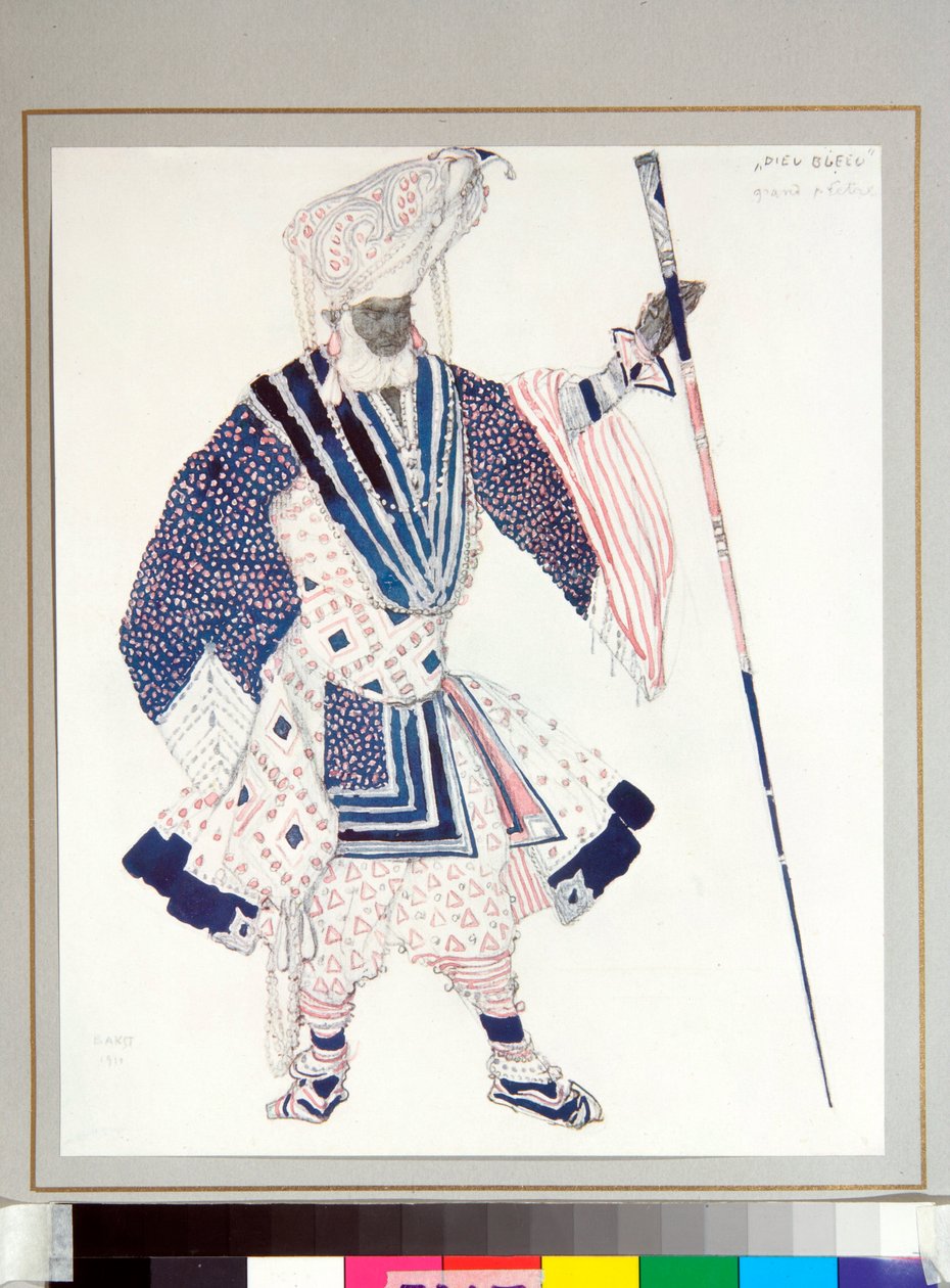 Ballets russes: ""Grand Priest"" Traje diseñado por Leon Bakst (1866-1924) para el ballet ""Le dieu Bleu"" de Michel Fokine de Leon Bakst
