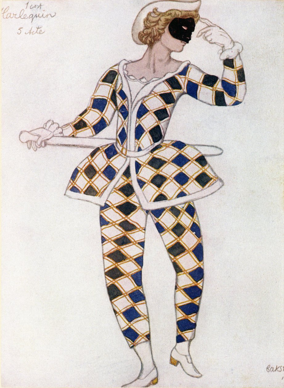 Diseño de vestuario para Arlequín, de La Bella Durmiente, 1921 de Leon Bakst