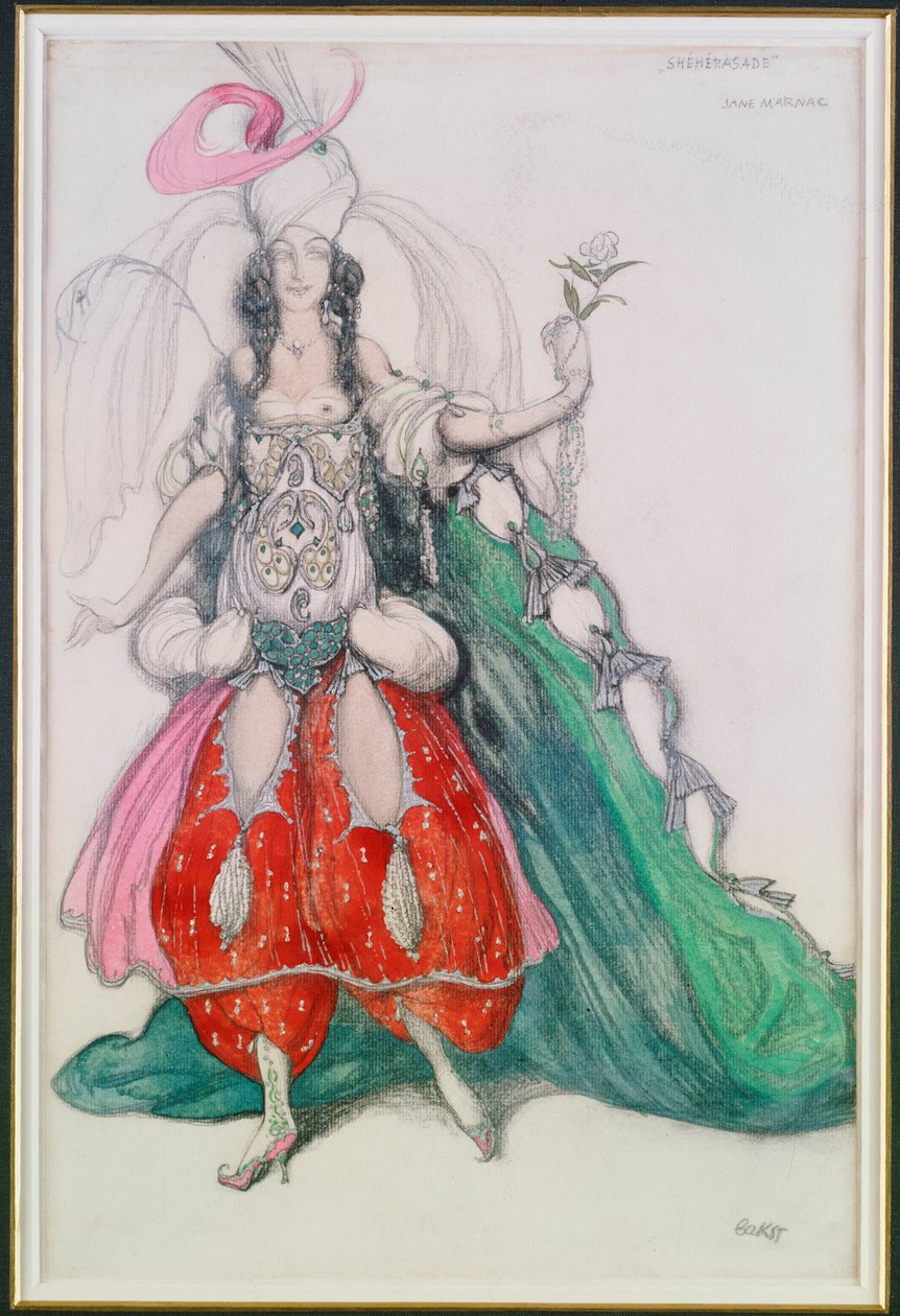 Diseño de vestuario para Jane Marnac como Zobeide de "Scheherazade" de Leon Bakst