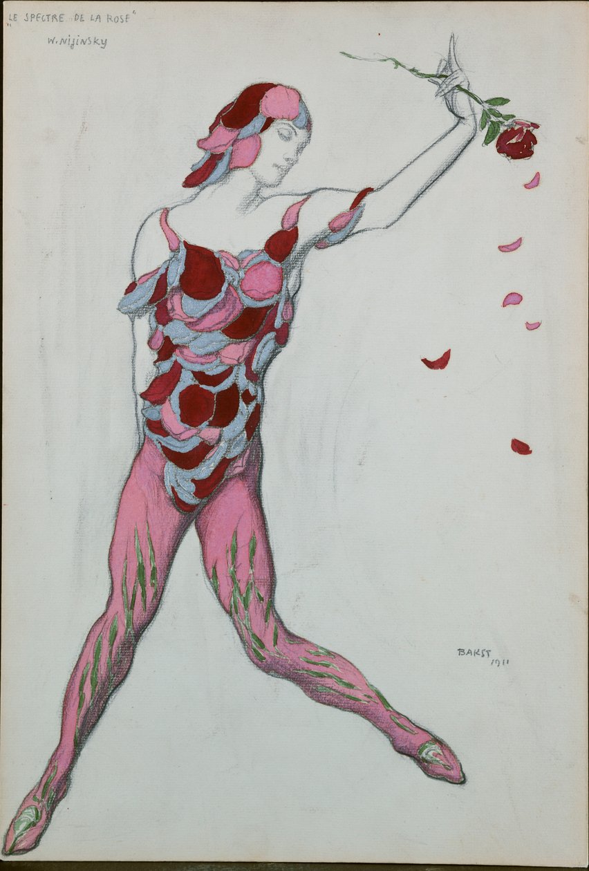 Diseño de vestuario para Nijinsky de "El Espectro de la Rosa", 1911 de Leon Bakst