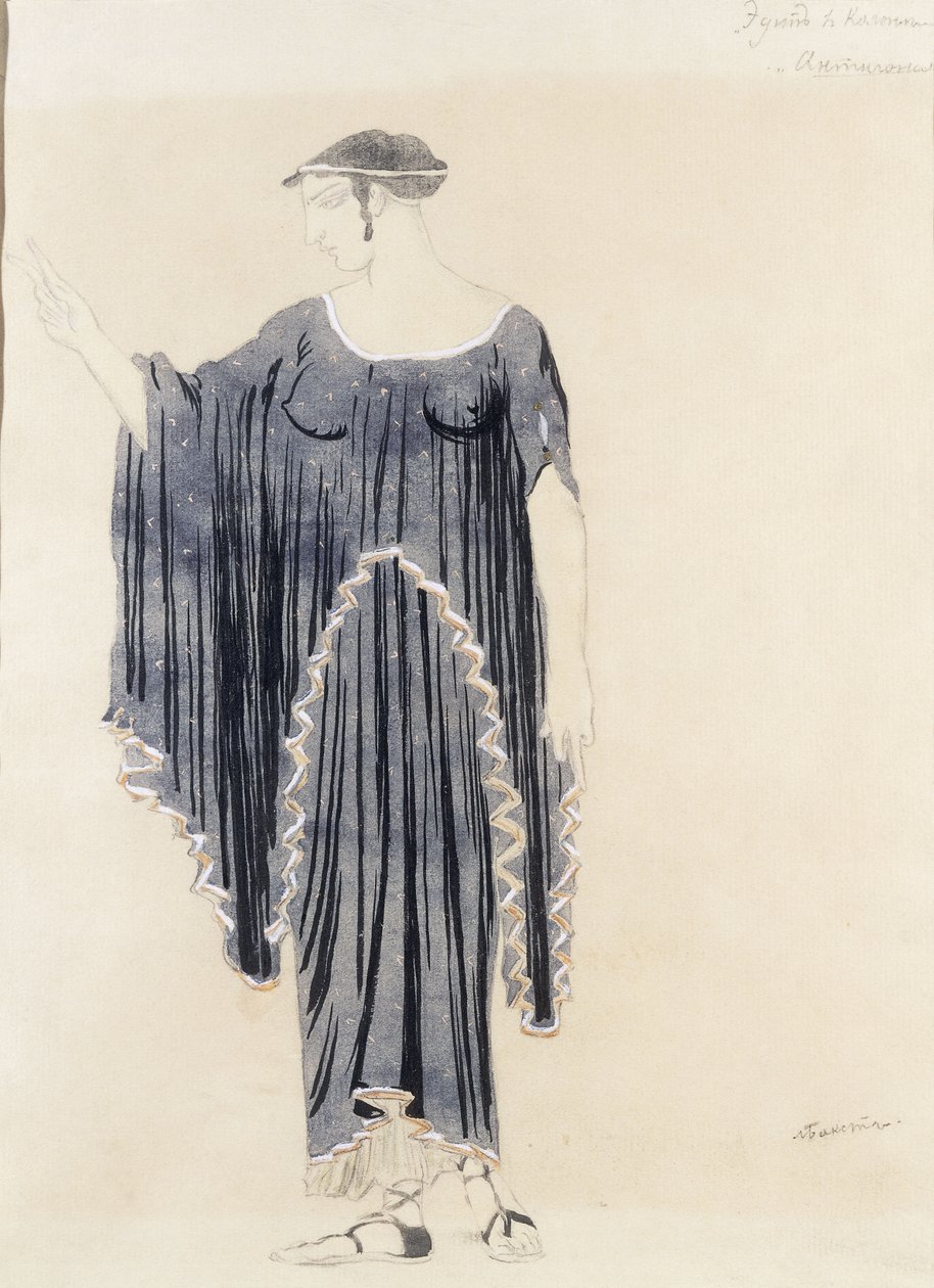 Diseño de vestuario para Edipo en Colono - Antígona, c. 1899 a 1909 de Leon Bakst