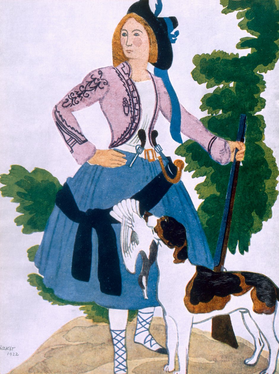 Diseño de vestuario para La Cazadora, 1922 de Leon Bakst