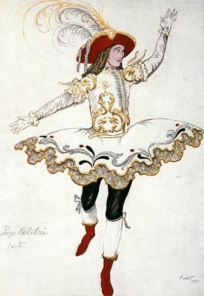 Diseño de vestuario para el Paje del Hada Colibrí, de La Bella Durmiente de Leon Bakst