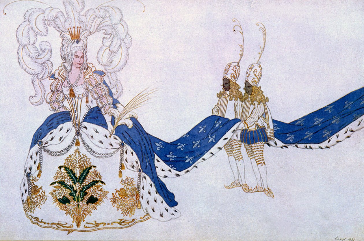 Diseño de vestuario para La Reina y Sus Pajes, de La Bella Durmiente, 1921 de Leon Bakst