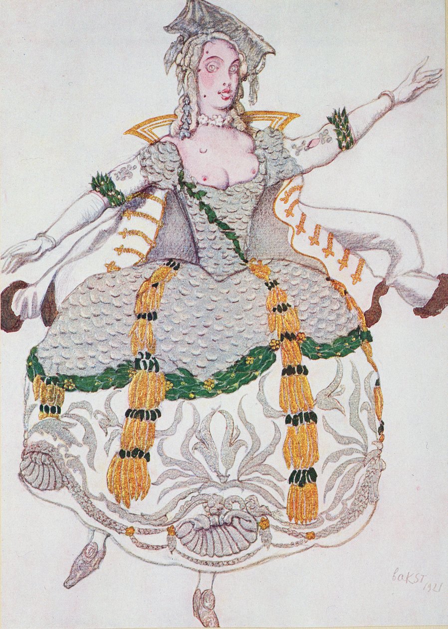 Diseño de vestuario para una mazurca (Dama), de La Bella Durmiente de Leon Bakst