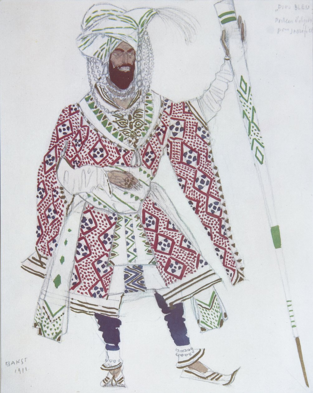 Diseño de vestuario para el Ballet Dios Azul por R. Hahn, 1912 de Leon Bakst