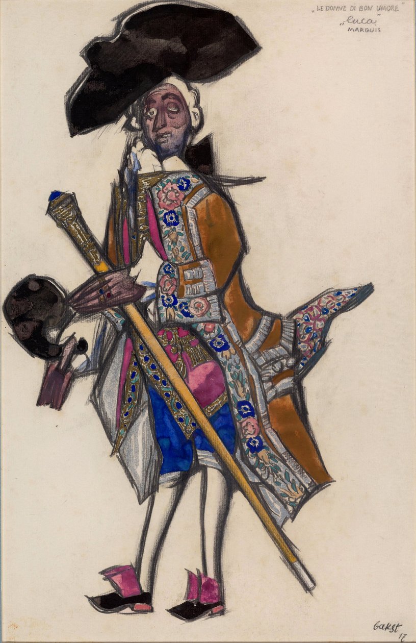 Diseño de vestuario para el ballet Les femmes de bonne humeur de Leon Bakst