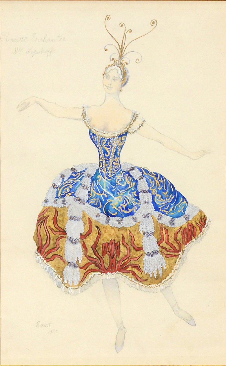 La Princesa Encantada. Diseño de vestuario para el ballet La Princesa Durmiente, 1921 de Leon Bakst