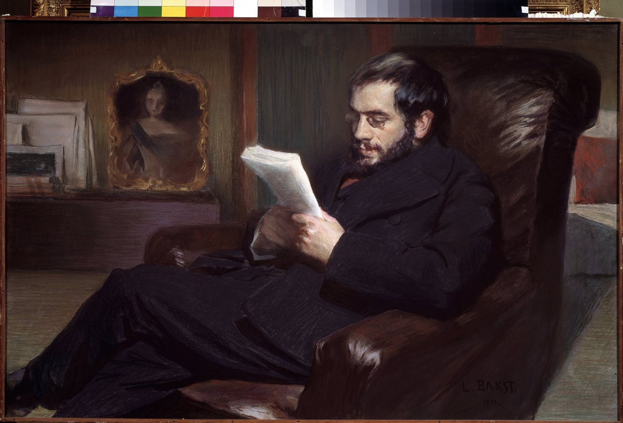 Retrato del artista Alexander Benois (1870-1960) (Retrato del artista Alexandre Benois). Dibujo de Leon Bakst (1866-1924). Acuarela y pastel sobre papel, 64,5 x 100,3 cm de Leon Bakst