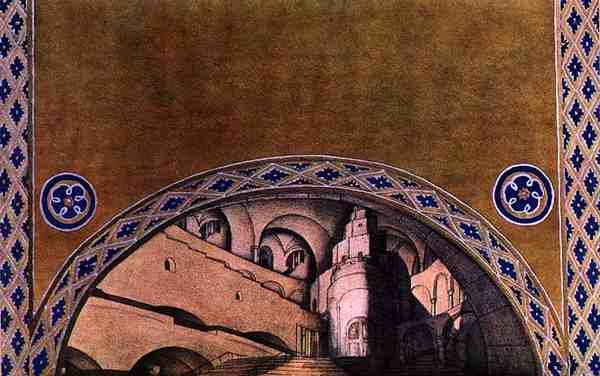 Diseño escénico para el Mártir de San Sebastián, c.1911-22 (litografía en color) de Leon Bakst