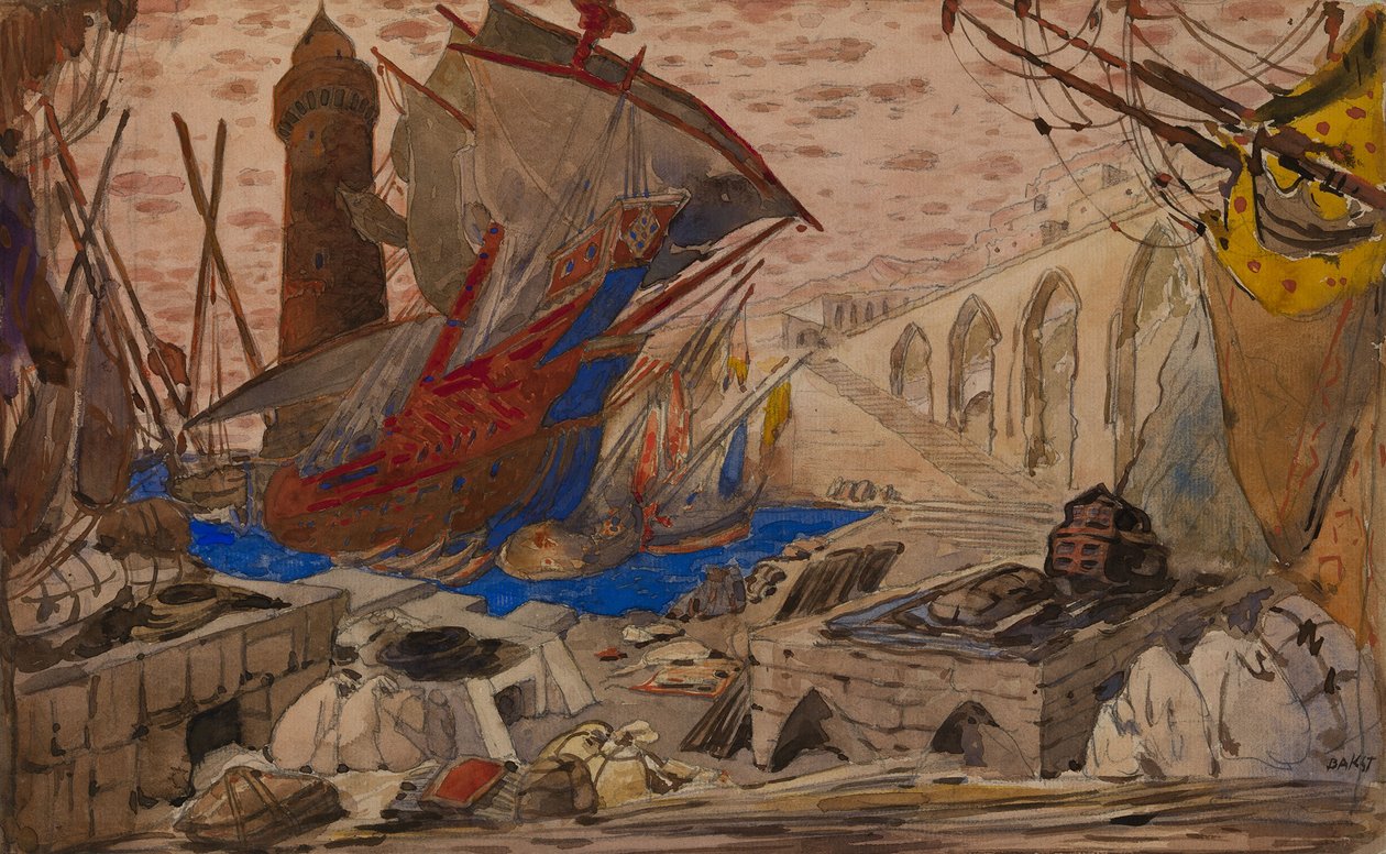 Diseño de escenario para La Pisanelle ou la mort parfumée por Gabriele d