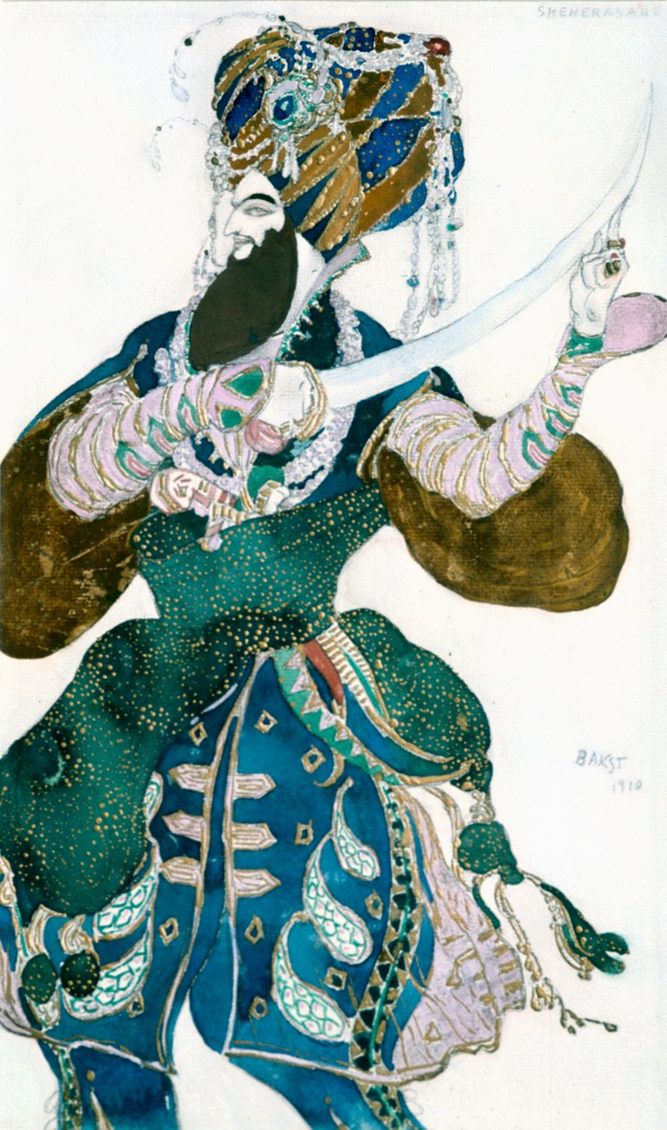 El Shah de Persia, diseño de vestuario para una producción de Ballets Russes de Scheherazade, c1913 de Leon Bakst