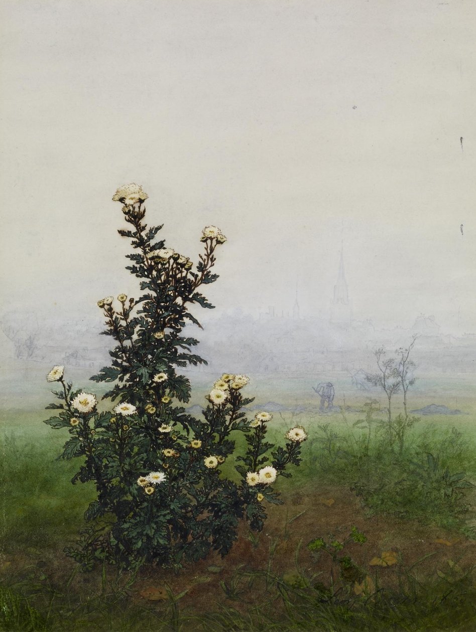 Matricaria delante de un paisaje, Issy-les-Moulineaux (?) de Léon Bonvin