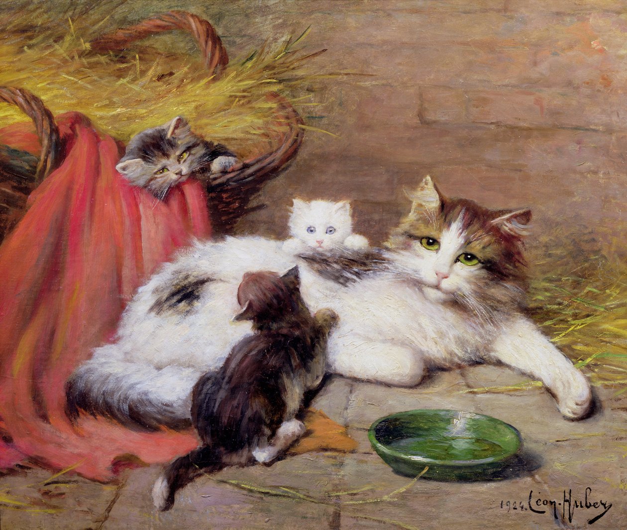 Gato con Gatitos, 1924 de Leon Charles Huber