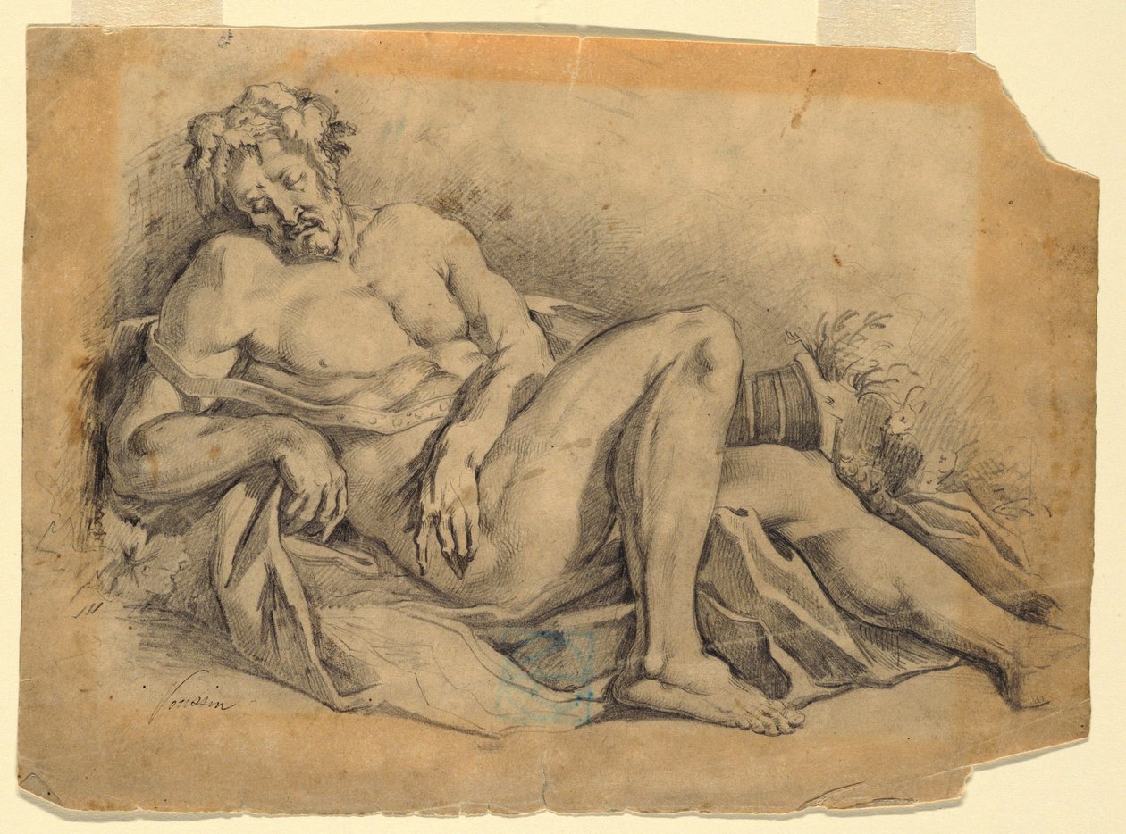 Dibujo, Baco durmiendo (según Poussin), 1886-92 de Leon Dabo