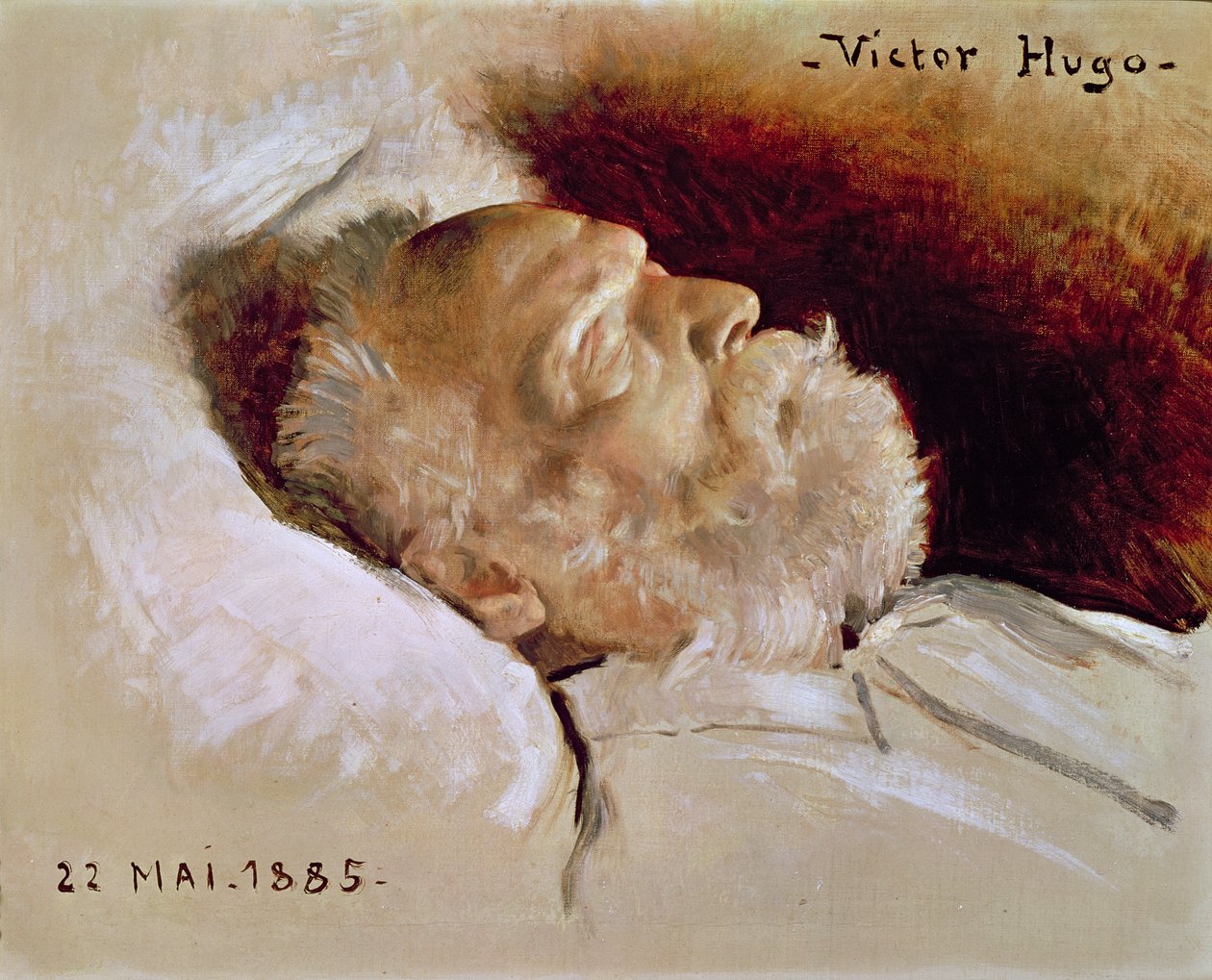 Retrato de Victor Hugo (1802-85) en su lecho de muerte, 22 de mayo de 1885 de Leon Daniel Saubes