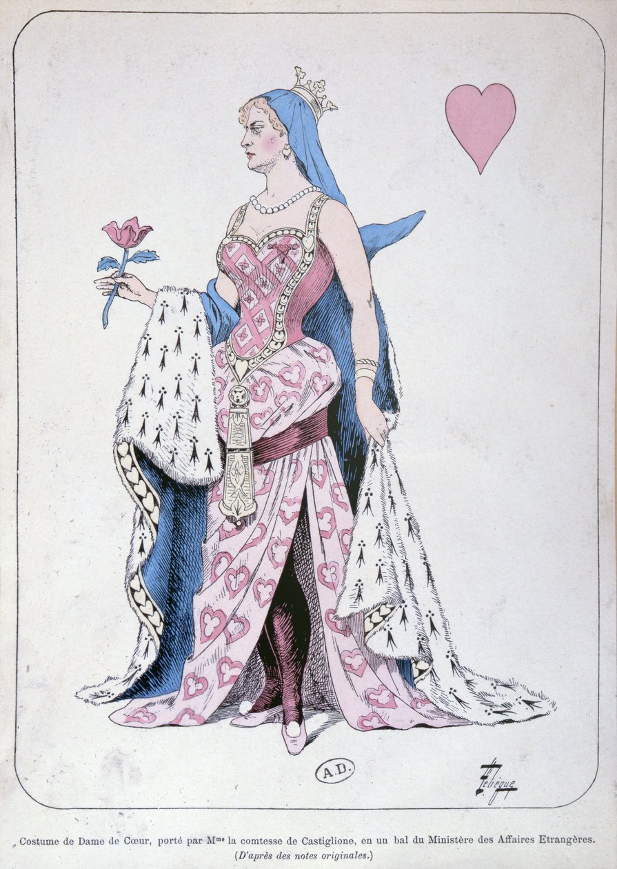 La Castiglione vestida como la Reina de Corazones para un baile en el Ministerio de Asuntos Exteriores en París de Leon Lebegue