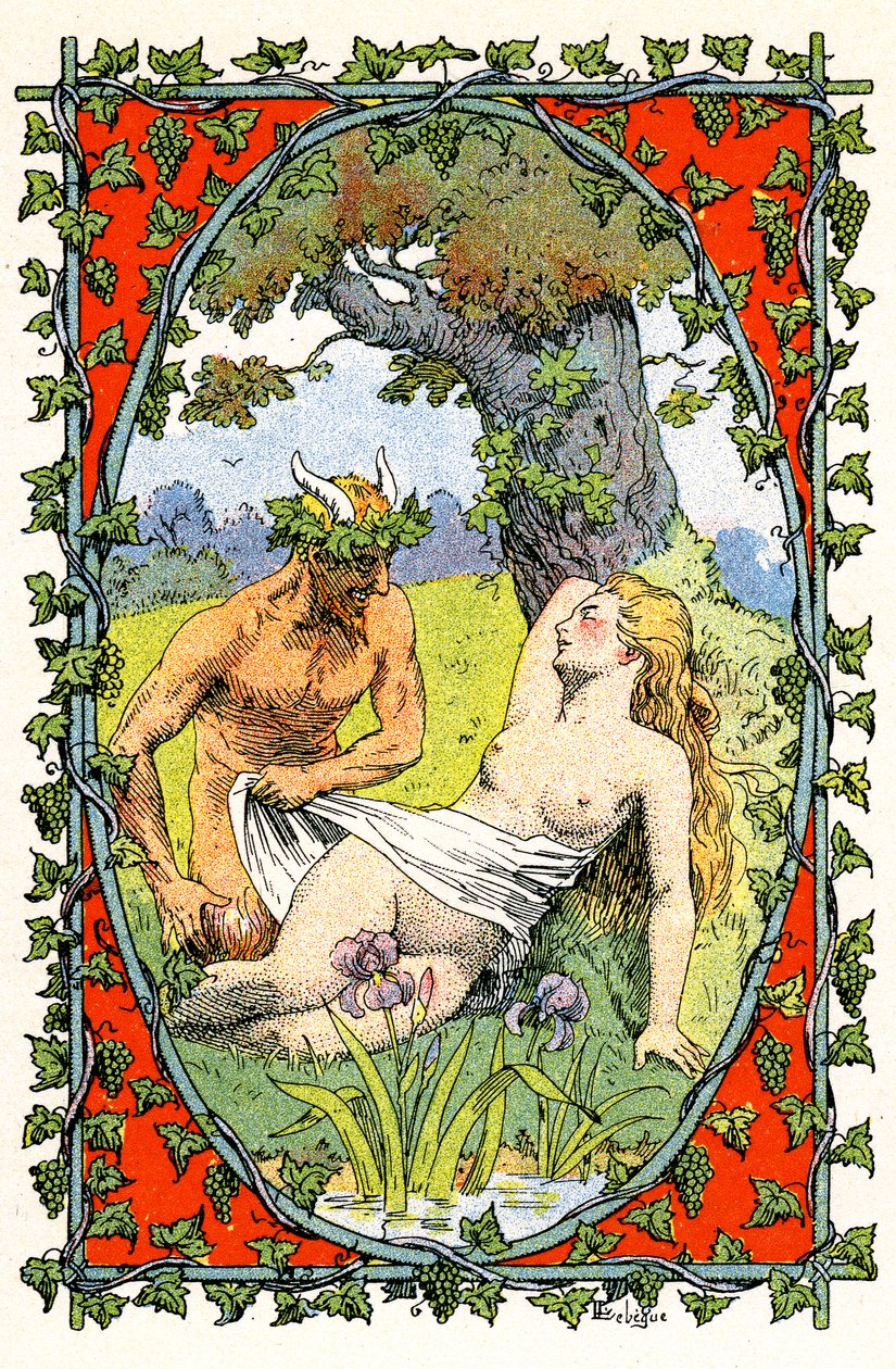 Un fauno descubre el cuerpo desnudo de una ninfa dormida de Leon Lebegue