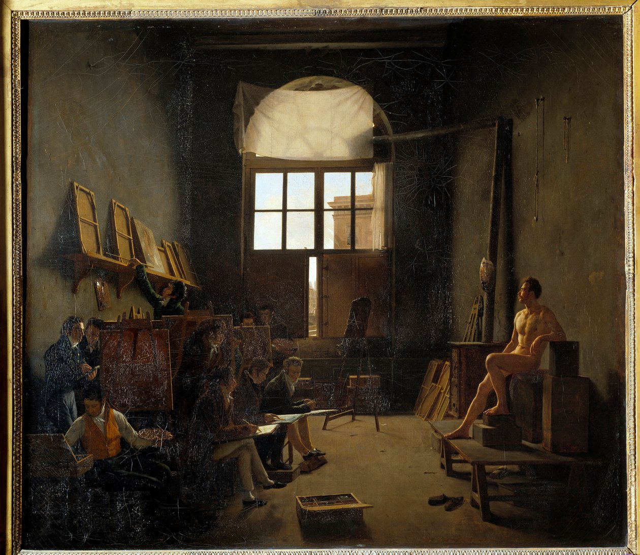 Interior del estudio de David en el Colegio de las Cuatro Naciones en 1814 (actual Instituto de Francia) de Leon Mathieu Cochereau
