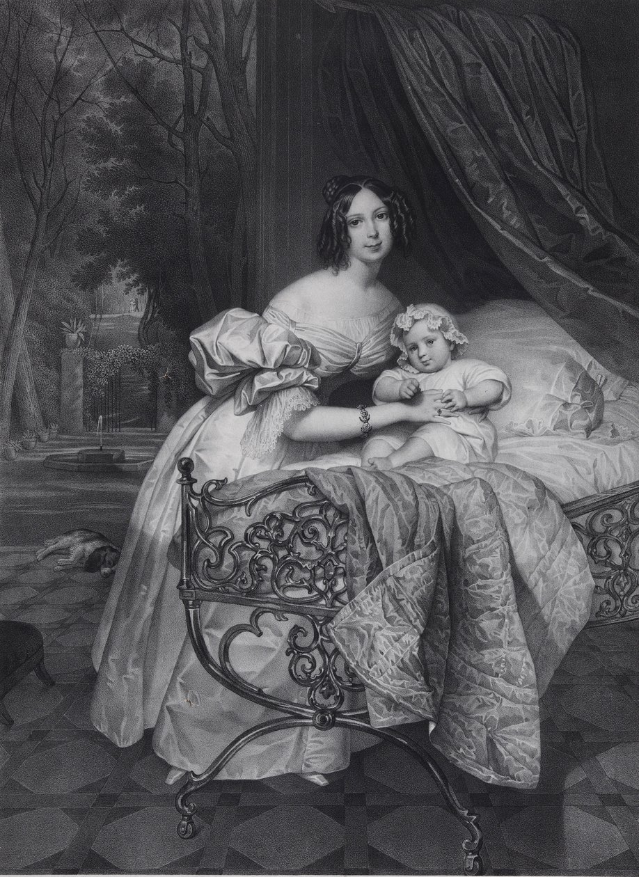 Retrato de Maria Irineevna Buteneva, nacida Chreptowicz 1811-1890 con su hija Maria 1835-1905 de Leon Noel