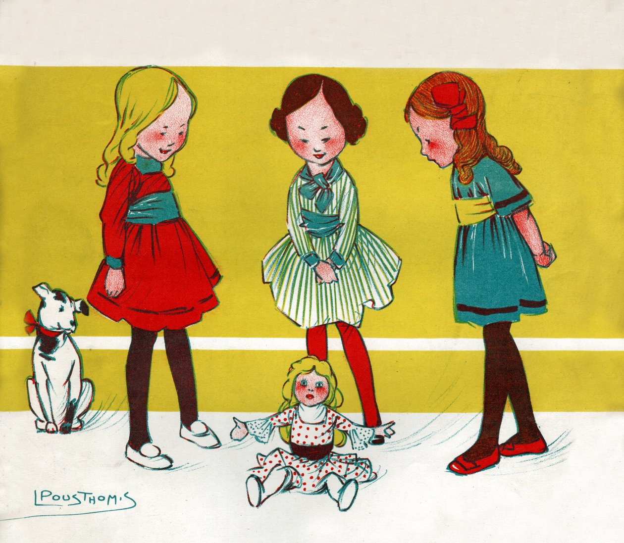 Niñas jugando con muñecas (ilustración, ca. 1910) de Leon Pousthomis