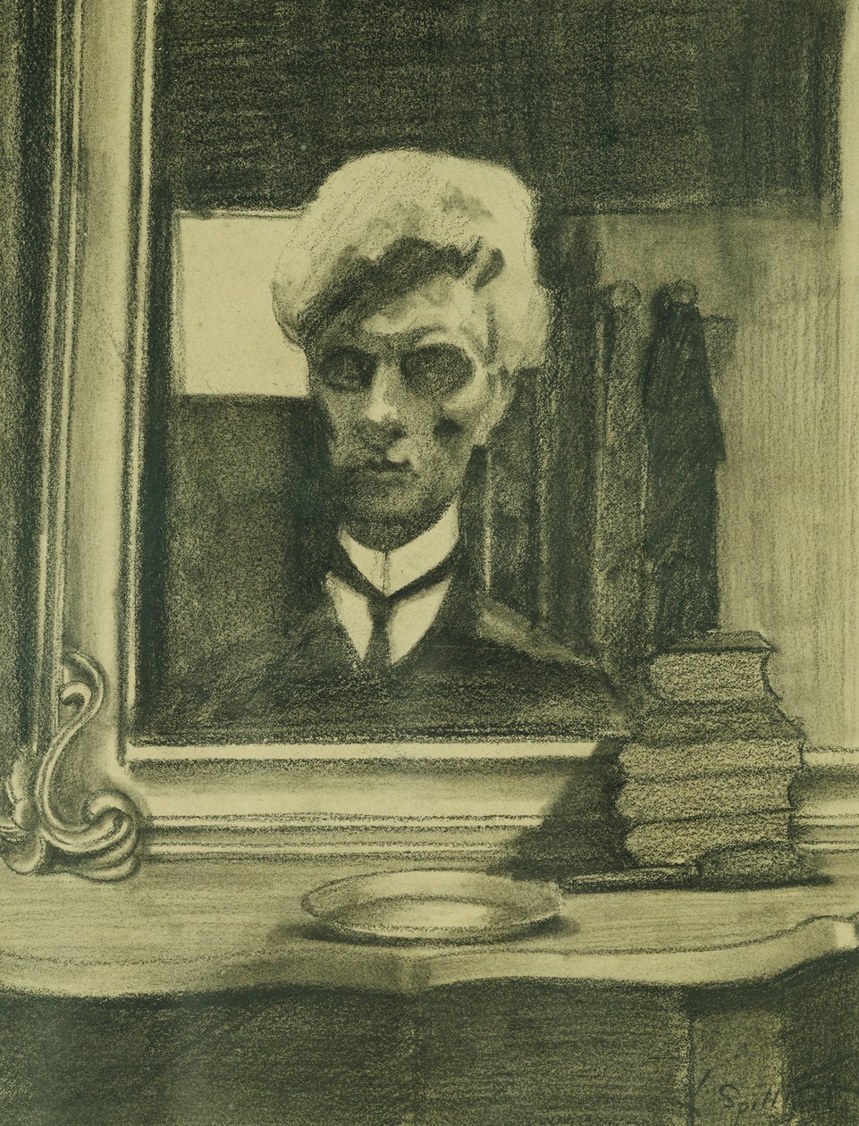 Autorretrato; Autorretrato, c.1907 (carboncillo y lápiz de color sobre papel de estraza) de Leon Spilliaert