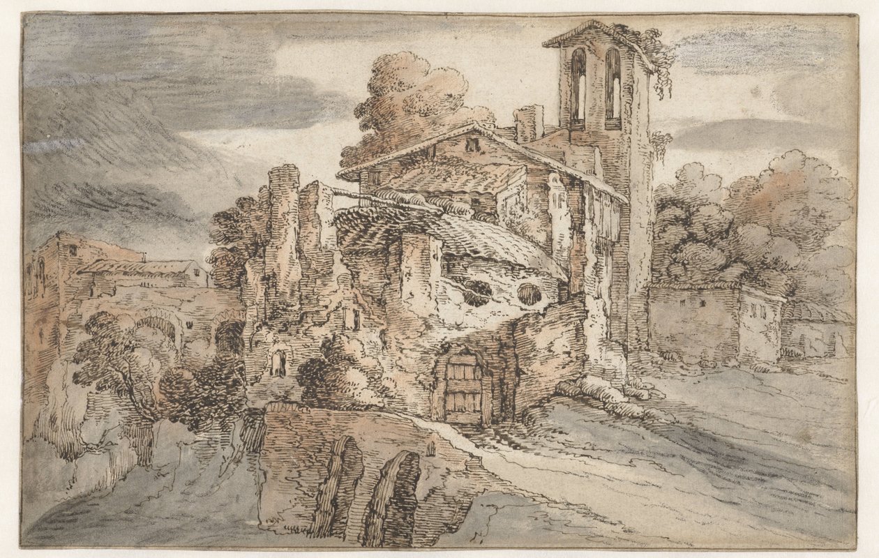 Iglesia y ruinas antiguas en Italia de Leonaert Bramer (attributed to)