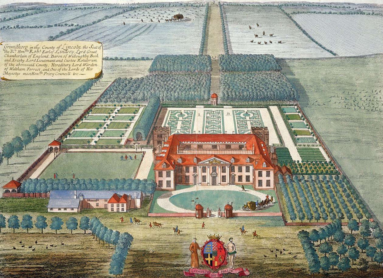 Grimsthorp en el condado de Lincoln grabado por Johannes Kip de Leonard Knyff