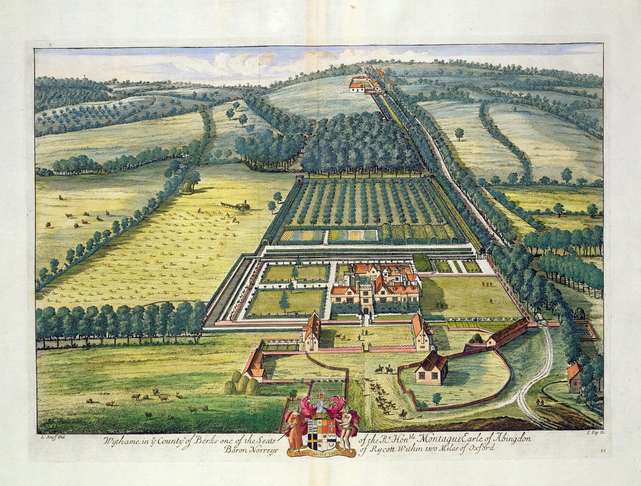 Wytham en el condado de Berkshire grabado por Johannes Kip de Leonard Knyff