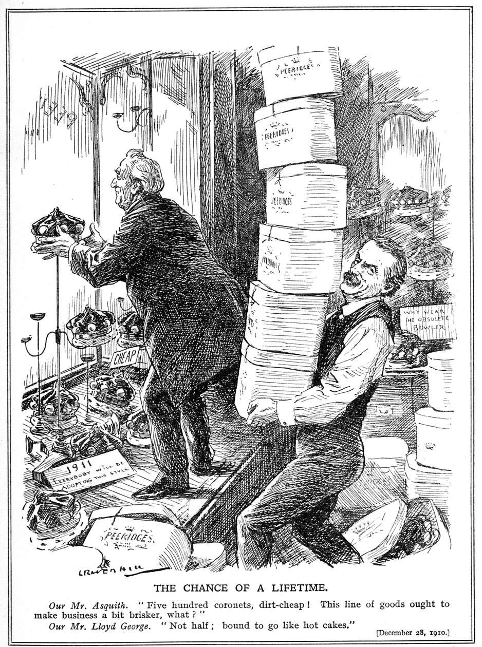 Asquith y Lloyd George se preparan para crear 500 pares adicionales para superar la oposición de la Cámara de los Lores a la reforma, 1910 de Leonard Raven Hill