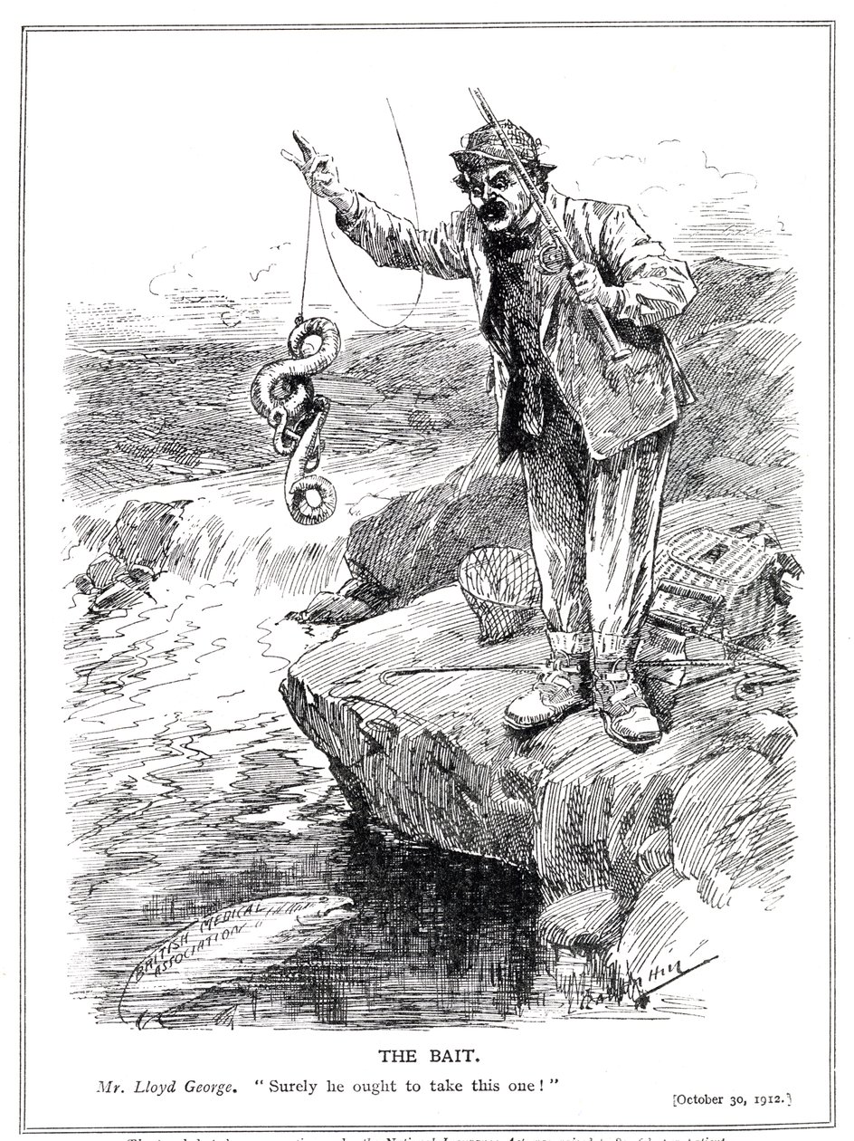 Lloyd George intenta ganar a la profesión médica para la aprobación de su Ley de Seguro Nacional, 1912 de Leonard Raven Hill