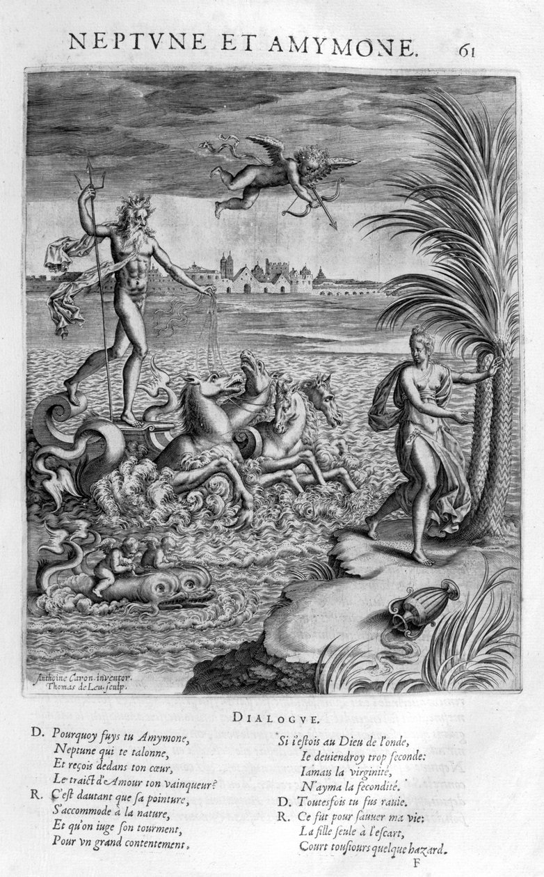 Neptuno con Amimone, hija de Danaus, a quien impide ser asaltada por un sátiro de Leonard Gaultier