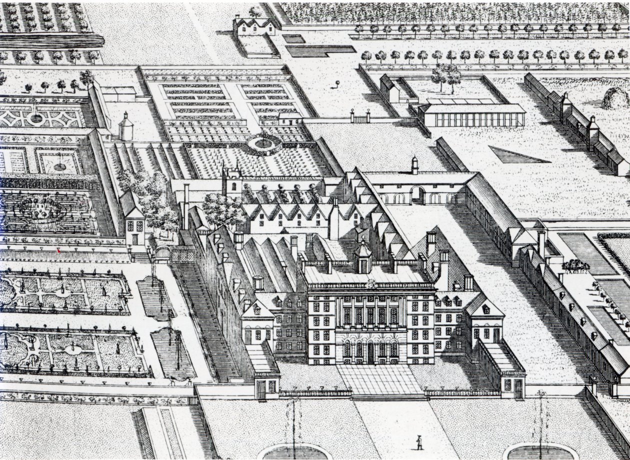 Badminton House en el condado de Gloucester, grabado por Johannes Kip (detalle) de Leonard Knyff