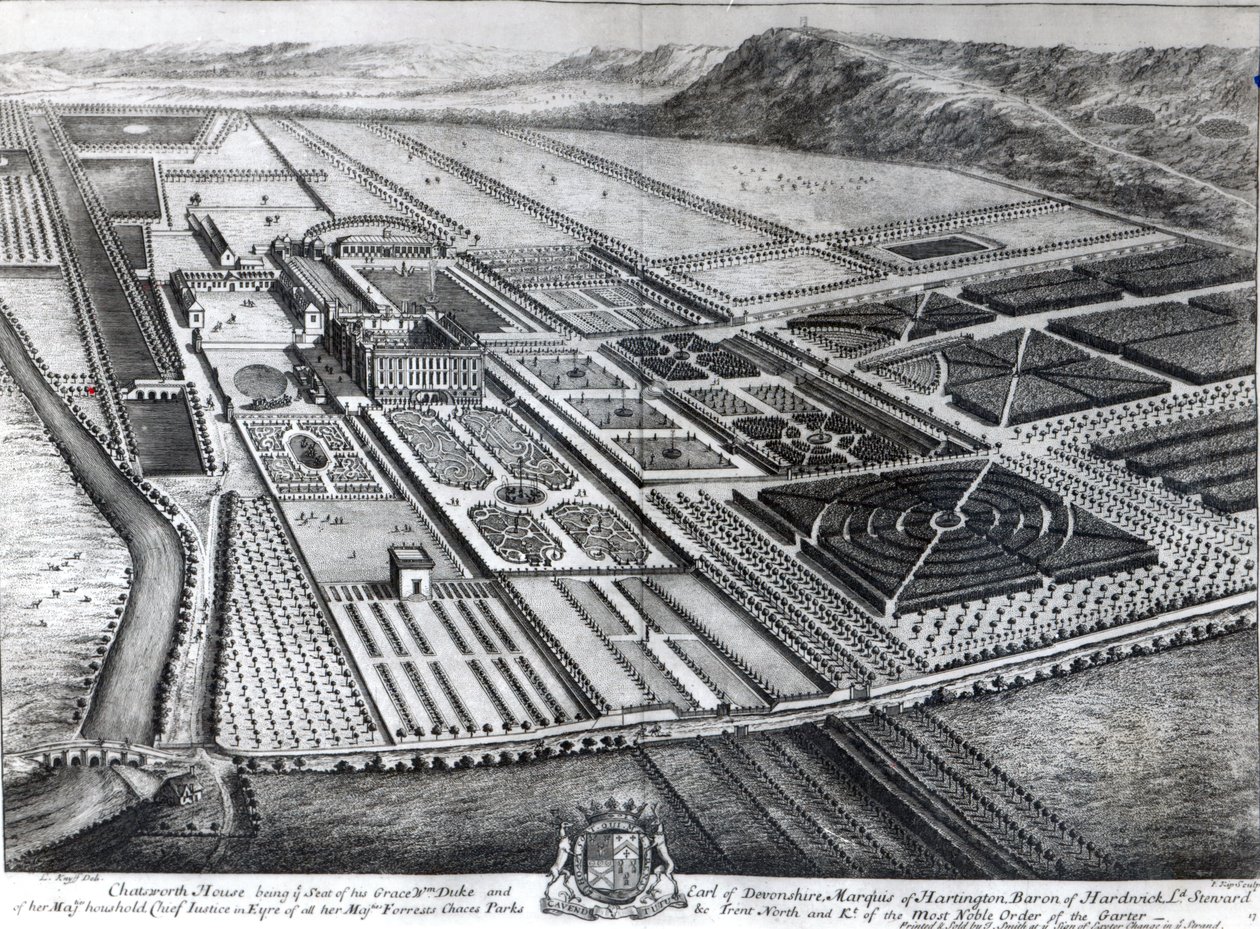 Chatsworth House, grabado por Johannes Kip de Leonard Knyff