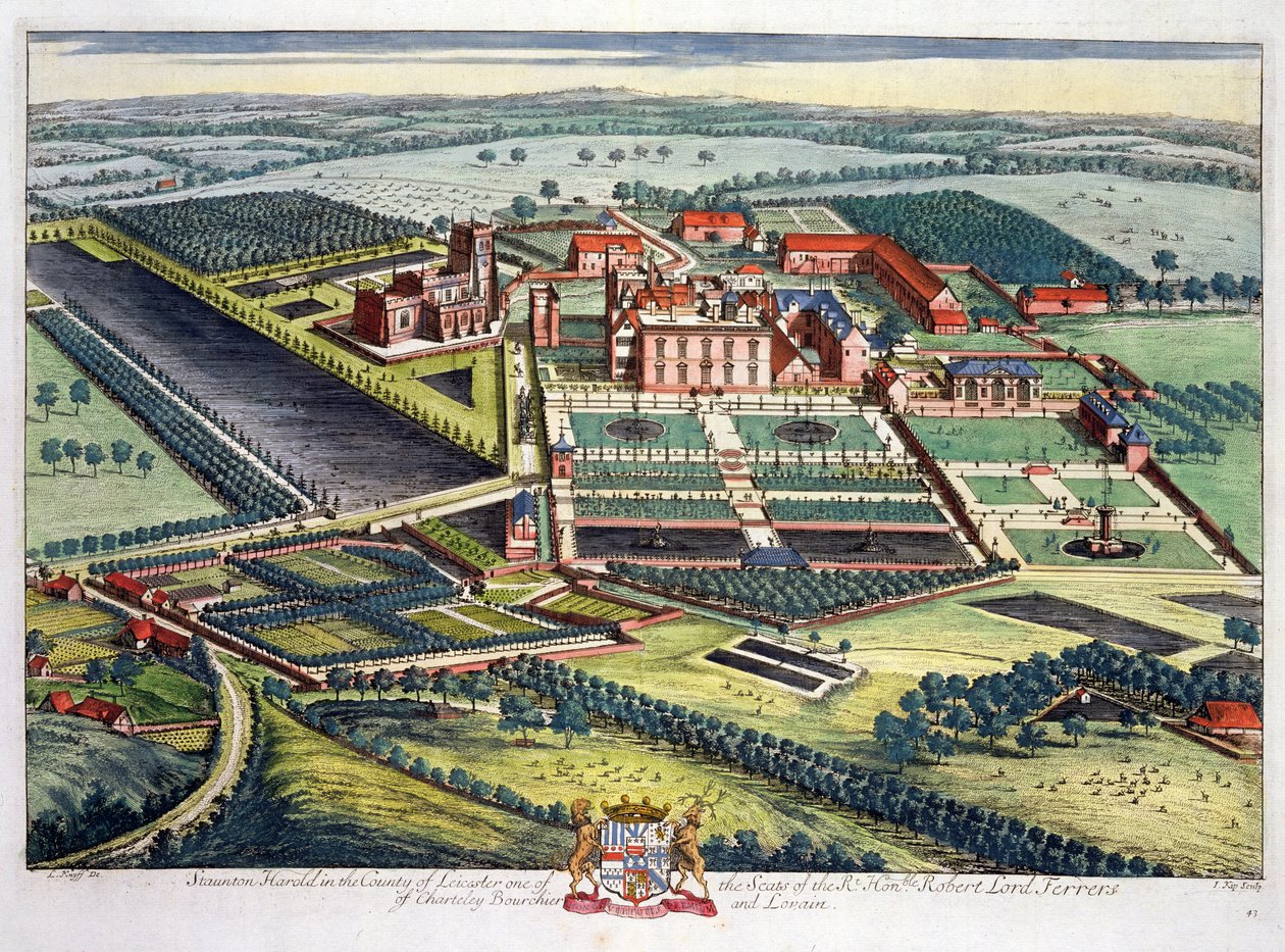 Staunton Harold en el condado de Leicester grabado por Johannes Kip de Leonard Knyff