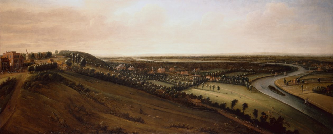 Vista desde el lado de Richmond Hill hacia el nuevo parque del conde de Rochester de Leonard Knyff