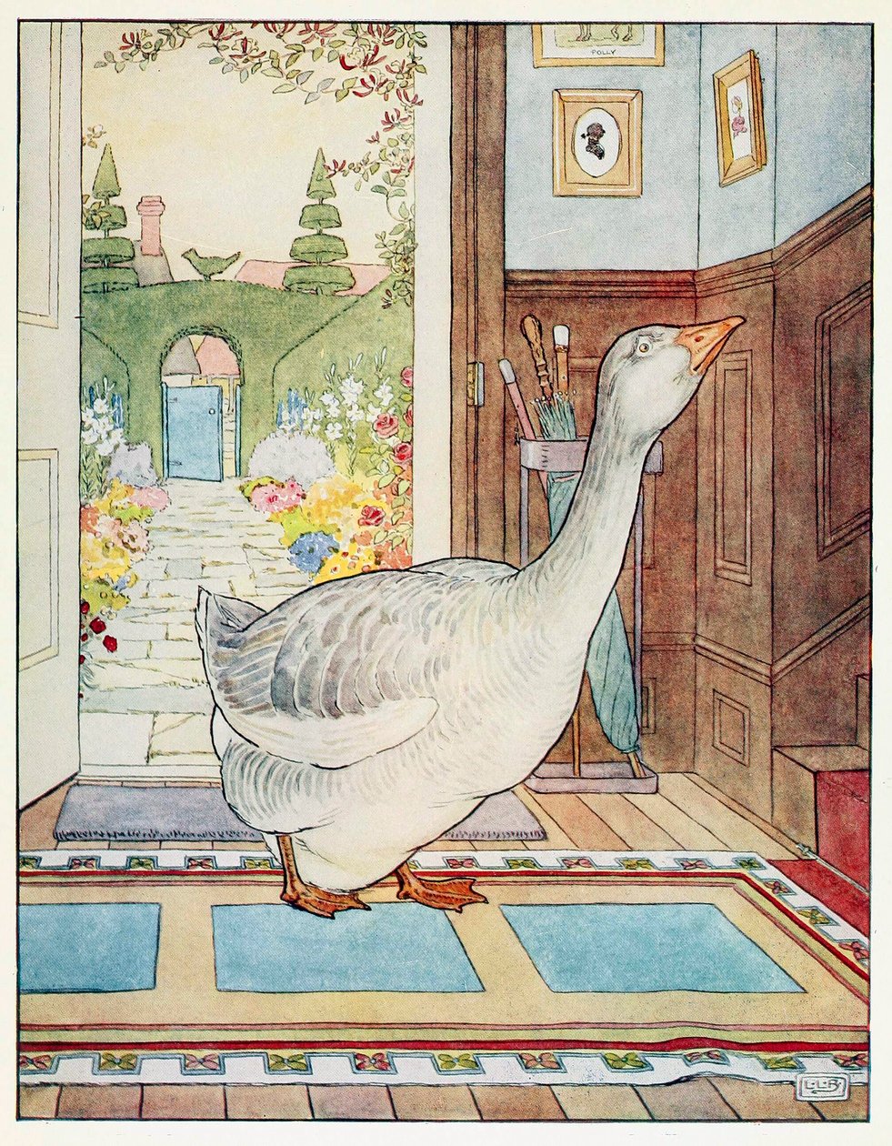 Goosey, Goosey Gander, ¿dónde debo vagar?, del libro de rimas infantiles, pub. 1914 de Leonard Leslie Brooke