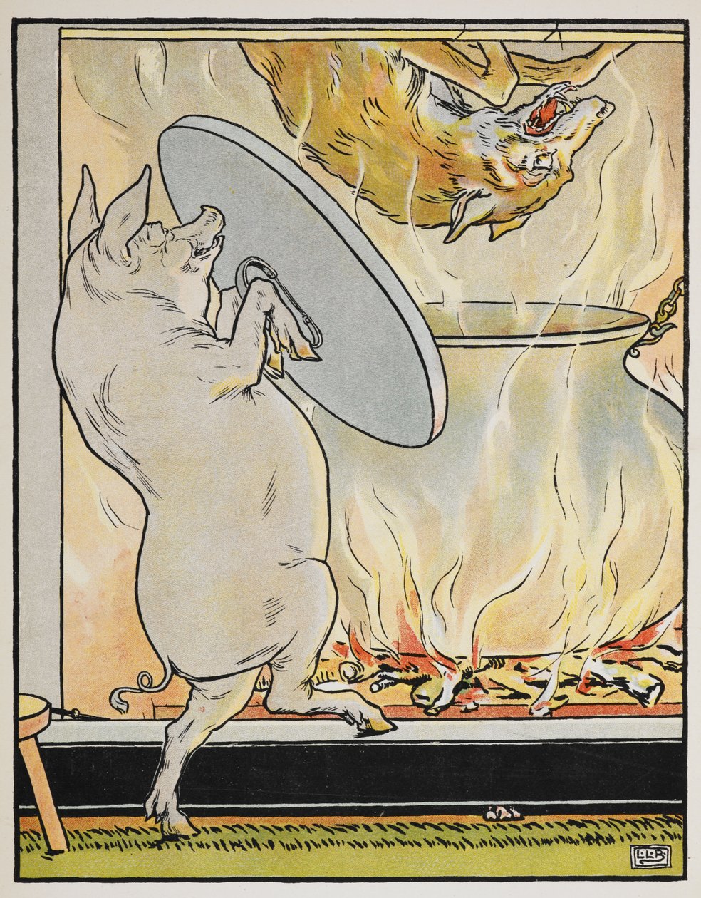 Ilustración para el cuento "Los tres cerditos" de Leonard Leslie Brooke