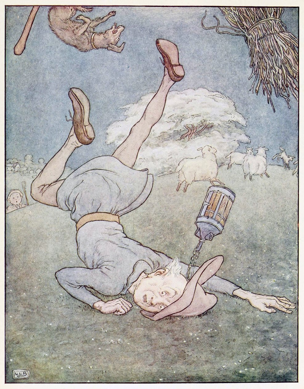 El hombre en la luna cayó, de A Nursery Rhyme Picture Book, pub. 1914 de Leonard Leslie Brooke