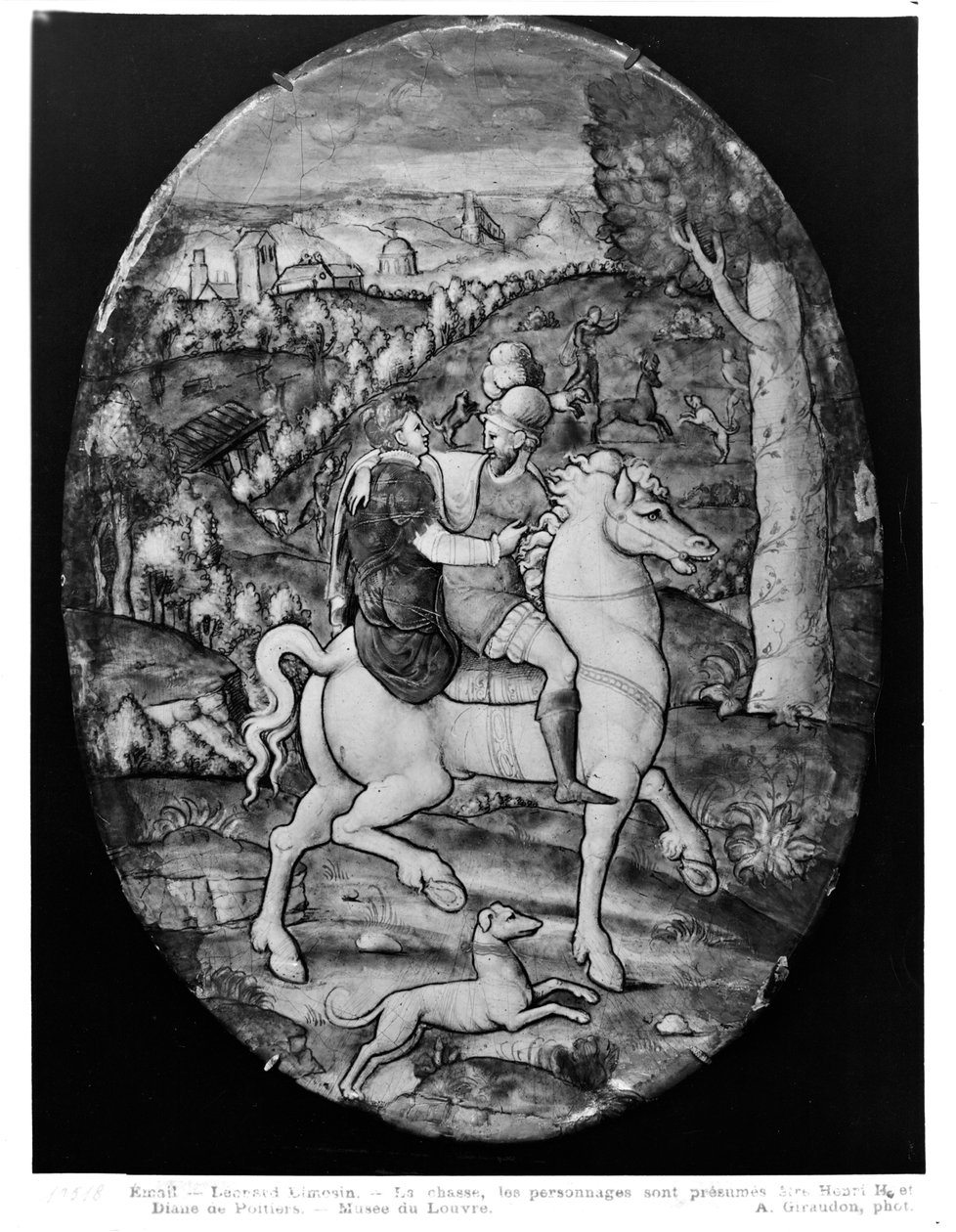 Caza, retrato presumido de Enrique II y Diana de Poitiers de Leonard Limosin