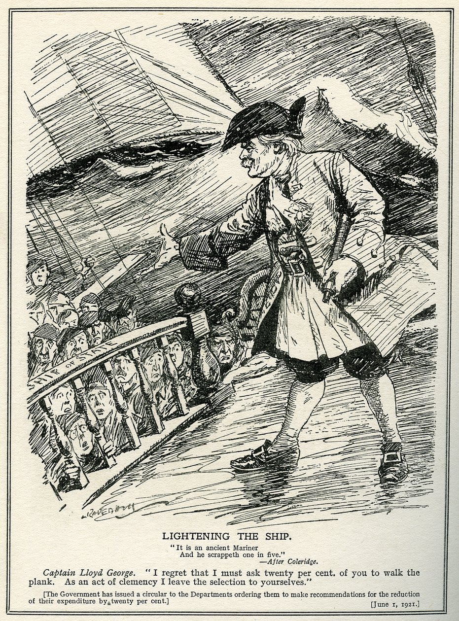 Los departamentos gubernamentales son instruidos por Lloyd George para hacer recortes en el gasto del veinte por ciento, 1921 de Leonard Raven Hill