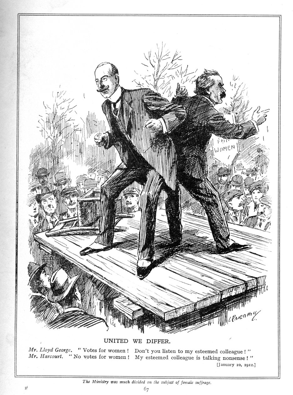 Lloyd George y Harcourt, ambos ministros en el Gobierno Liberal, en desacuerdo sobre dar votos a las mujeres, 1910 de Leonard Raven Hill