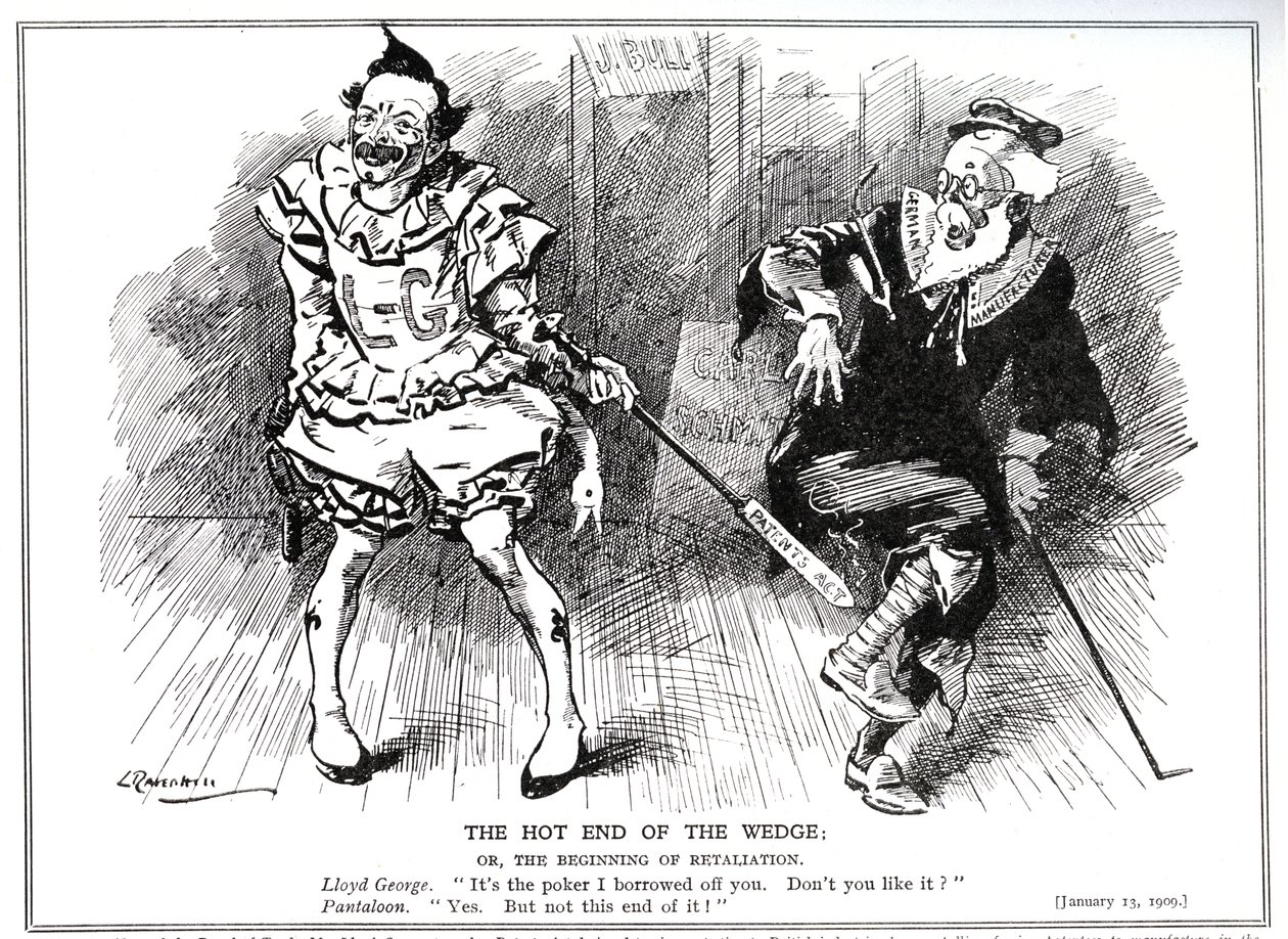 Lloyd George, como Presidente de la Junta de Comercio, protegiendo la industria británica contra la competencia alemana por la 
